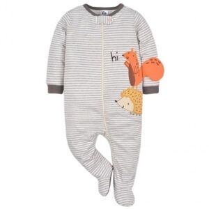 🍊5/$25 Gerber Gray Striped Footie with Animal Appliqué size 6-9m